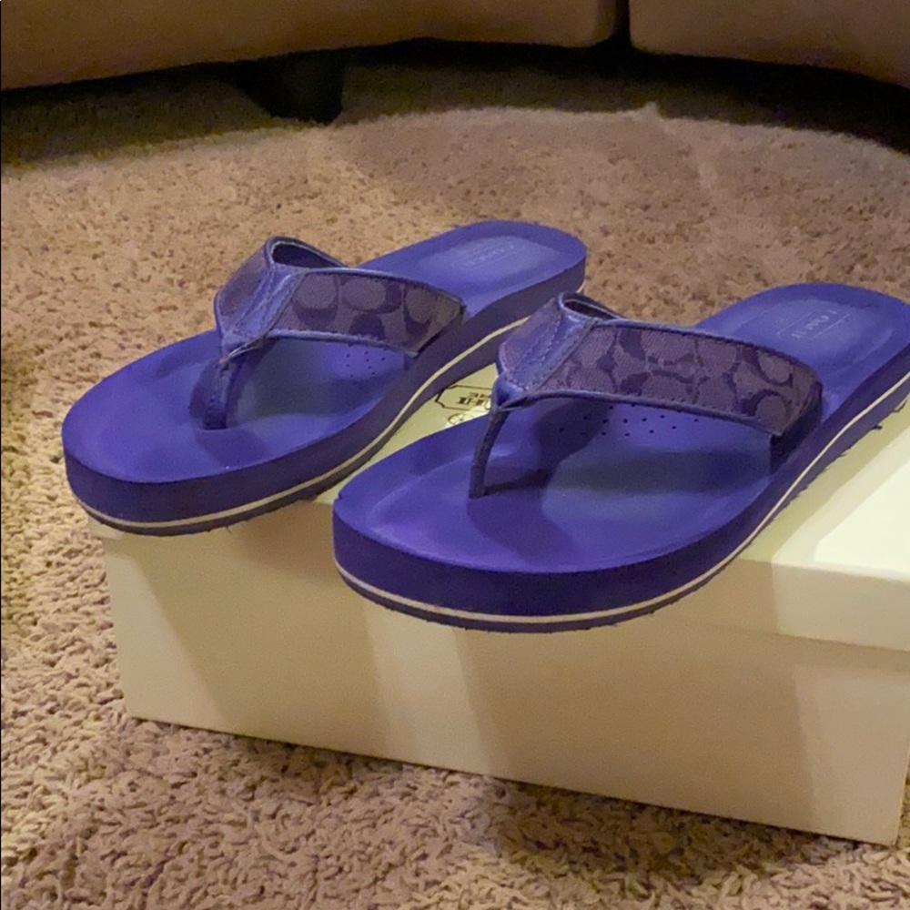 Purple Coachflip flops.